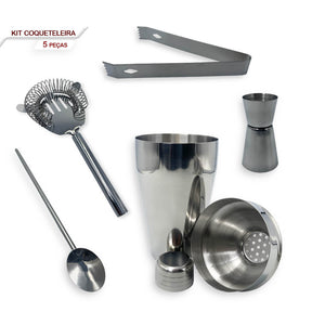 Kit Coqueteleira - 5 Peças - Aço Inox