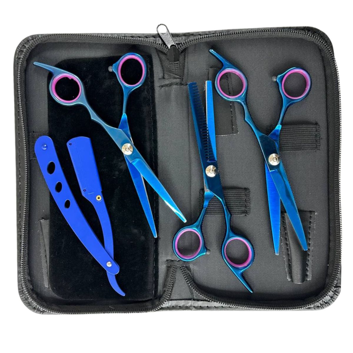 Kit 3 Tesouras AzulProfissionais + Navalhte e Estojo Grátis 5.5