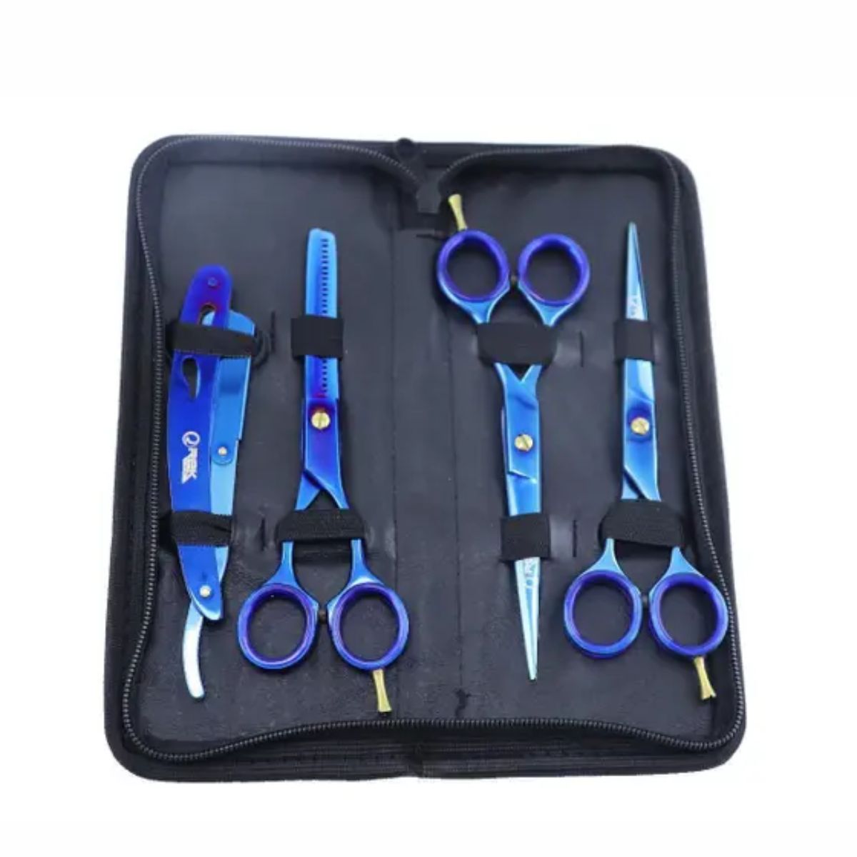 Kit Azul 3 Tesouras + Navalhete + Estojo Profissional 7.0