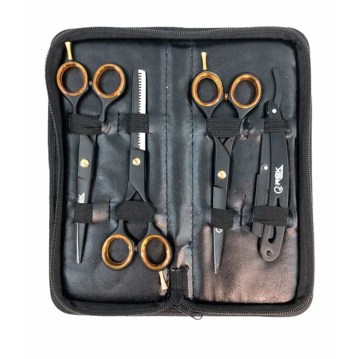Kit Preto 3 Tesouras + Navalhete + Estojo Profissional 6.0