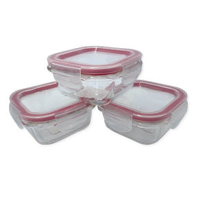 Kit 3 Potes Quadrados de Vidro com Tampa Hermética